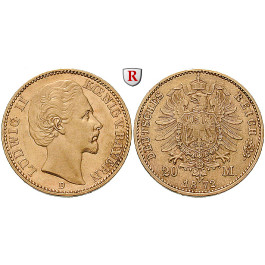 Deutsches Kaiserreich, Bayern, Ludwig II., 20 Mark 1872-1873, (ABBILDUNG MÜNZTYP), D, 7,17 g fein, ss, J. 194