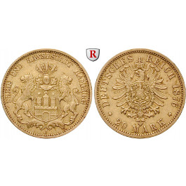 Deutsches Kaiserreich, Hamburg, 20 Mark 1875-1889, (ABBILDUNG MÜNZTYP), J, 7,17 g fein, ss, J. 210