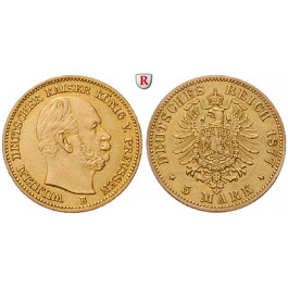 Deutsches Kaiserreich, Preussen, Wilhelm I., 5 Mark 1877-1878, A-C, 1,79 g fein, ss, J. 244