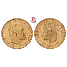 Deutsches Kaiserreich, Preussen, Wilhelm I., 20 Mark 1874-1888, (ABBILDUNG MÜNZTYP), A-C, 7,17 g fein, ss, J. 246