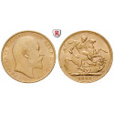 Great Britain, Edward VII, Sovereign 1902-1910, 7.32 g fine, vf