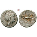 Roman Republican Coins, Appius Claudius Pulcher, T. Manlius Mancinus, and Q. Urbinus, Denarius 111-110 BC, good vf