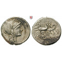 Roman Republican Coins, Appius Claudius Pulcher, T. Manlius Mancinus, and Q. Urbinus, Denarius 111-110 BC, good vf
