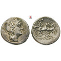 Roman Republican Coins, Appius Claudius Pulcher, T. Manlius Mancinus, and Q. Urbinus, Denarius 111-110 BC, vf