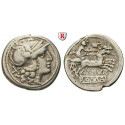 Roman Republican Coins, Furius Purpurio, Denarius 169-158 BC, vf