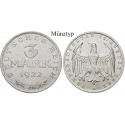 Weimar Republic, Standard currency, 3 Mark 1922, A, FDC, J. 303