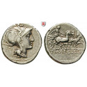Roman Republican Coins, Appius Claudius Pulcher, T. Manlius Mancinus, and Q. Urbinus, Denarius 111-110 BC, good vf