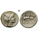 Roman Republican Coins, Appius Claudius Pulcher, T. Manlius Mancinus, and Q. Urbinus, Denarius 111-110 BC, vf