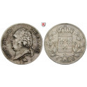 France, Louis XVIII, 5 Francs 1824, vf