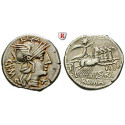 Roman Republican Coins, M. Aburius Geminus, Denarius 132 BC, vf-xf