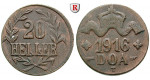 Nebengebiete, Deutsch-Ostafrika, 20 Heller 1916, Drei Blätter / Große Krone, T, f.vz, J. 724a