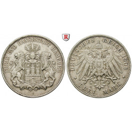 Deutsches Kaiserreich, Hamburg, 3 Mark 1908, J, ss+, J. 64