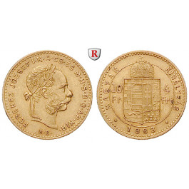 Ungarn, Franz Joseph I., 4 Forint 1870-1890, 2,91 g fein, ss