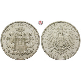 Deutsches Kaiserreich, Hamburg, 3 Mark 1914, J, f.vz, J. 64