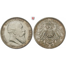 Deutsches Kaiserreich, Baden, Friedrich I., 5 Mark 1907, auf den Tod, G, vz-st/st, J. 37