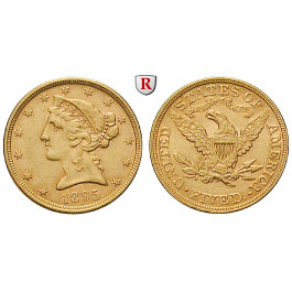 USA, 5 Dollars 1895, 7,54 g fein, ss-vz