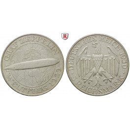 Weimarer Republik, 5 Reichsmark 1930, Zeppelin, A, vz-st, J. 343