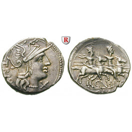 Römische Republik, Cn. Lucretius Trio, Denar 136 v.Chr., ss+
