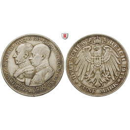 Deutsches Kaiserreich, Mecklenburg-Schwerin, Friedrich Franz IV., 5 Mark 1915, Jahrhundertfeier, A, ss-vz/vz, J. 89