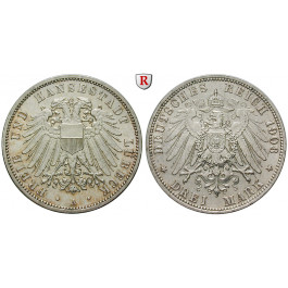 Deutsches Kaiserreich, Lübeck, 3 Mark 1908, A, vz-st, J. 82