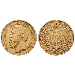 Deutsches Kaiserreich, Baden, Friedrich I., 10 Mark 1890, G, ss-vz, J. 188