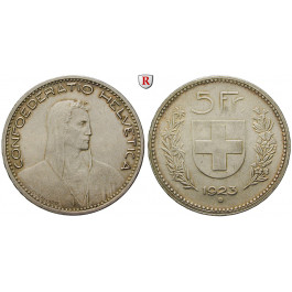 Schweiz, Eidgenossenschaft, 5 Franken 1923, vz