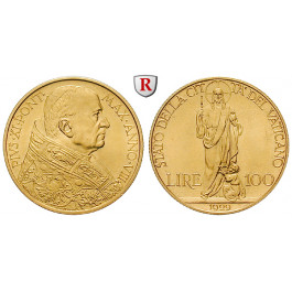 Vatikan, Pius XI., 100 Lire 1929, 7,92 g fein, vz-st