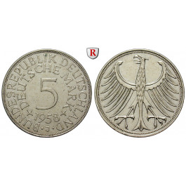 Bundesrepublik Deutschland, 5 DM 1958, Adler, J, ss-vz, J. 387