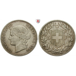 Schweiz, Eidgenossenschaft, 5 Franken 1892, ss