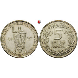 Weimarer Republik, 5 Reichsmark 1925, Rheinlande, A, ss+, J. 322