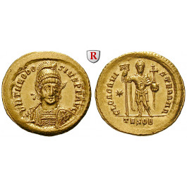 Römische Kaiserzeit, Theodosius II., Solidus 424-425, vz+