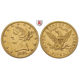 USA, 5 Dollars 1881, 7,52 g fein, ss+