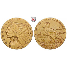USA, 5 Dollars 1909, 7,52 g fein, ss