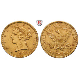 USA, 5 Dollars 1907, 7,52 g fein, f.vz