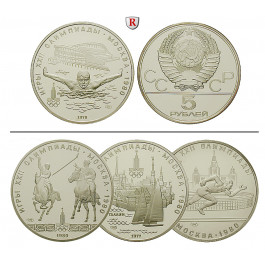 Russland, UdSSR, 5 Rubel 1977-1980, 15,0 g fein, st/PP