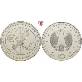 Bundesrepublik Deutschland, 10 Euro 2002, Einführung des Euro, F, 14,34 g fein, bfr., J. 490