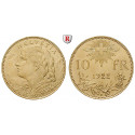 Schweiz, Eidgenossenschaft, 10 Franken 1922, 2,9 g fein, vz-st