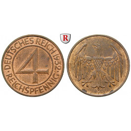 Weimarer Republik, 4 Reichspfennig 1932, F, vz+, J. 315