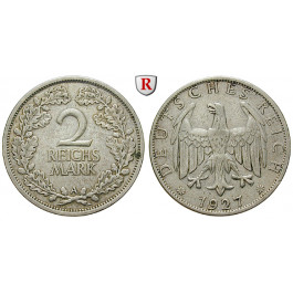 Weimarer Republik, 2 Reichsmark 1927, Kursmünze, A, ss, J. 320