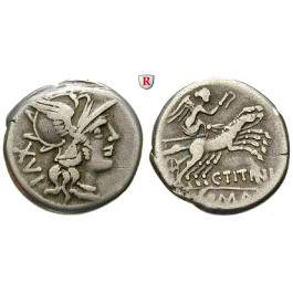 Römische Republik, C. Titinius, Denar 141 v.Chr., ss