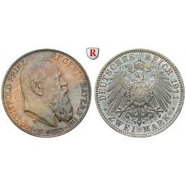 Deutsches Kaiserreich, Bayern, Luitpold, Prinzregent, 2 Mark 1911, 90. Geburtstag, D, f.st, J. 48