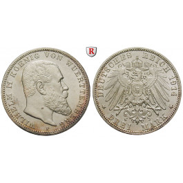 Deutsches Kaiserreich, Württemberg, Wilhelm II., 3 Mark 1914, F, vz, J. 175