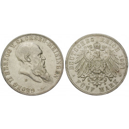 Deutsches Kaiserreich, Sachsen-Meiningen, Georg II., 5 Mark 1901, Zum 75. Geburtstag, D, ss-vz, J. 150