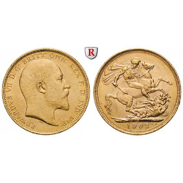 Australien, Edward VII., Sovereign 1902-1910, 7,32 g fein, ss-vz