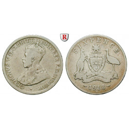 Australien, George V., 6 Pence 1918, s+