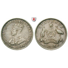 Australien, George V., 6 Pence 1925, ss+