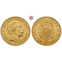 Deutsches Kaiserreich, Preussen, Wilhelm II., 20 Mark 1889, A, f.vz, J. 250