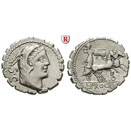 Römische Republik, L. Procilius, Denar, serratus 80 v.Chr., ss-vz