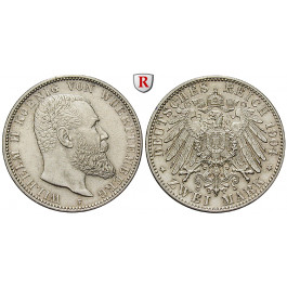 Deutsches Kaiserreich, Württemberg, Wilhelm II., 2 Mark 1904, F, f.vz, J. 174