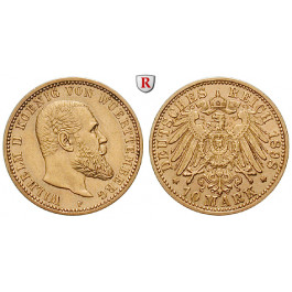 Deutsches Kaiserreich, Württemberg, Wilhelm II., 10 Mark 1898, F, f.vz, J. 295